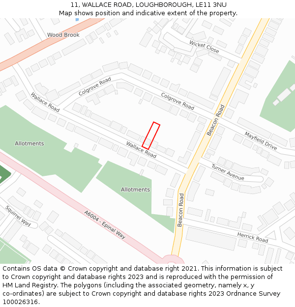 11, WALLACE ROAD, LOUGHBOROUGH, LE11 3NU: Location map and indicative extent of plot