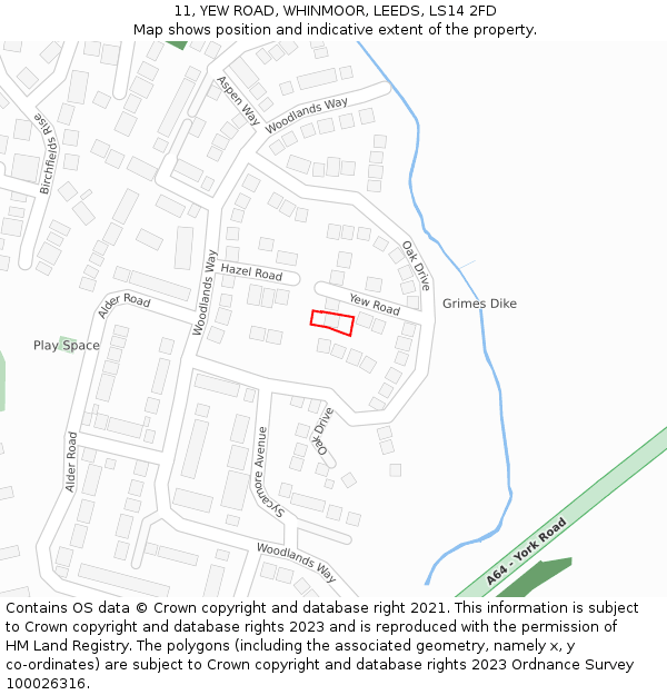 11, YEW ROAD, WHINMOOR, LEEDS, LS14 2FD: Location map and indicative extent of plot