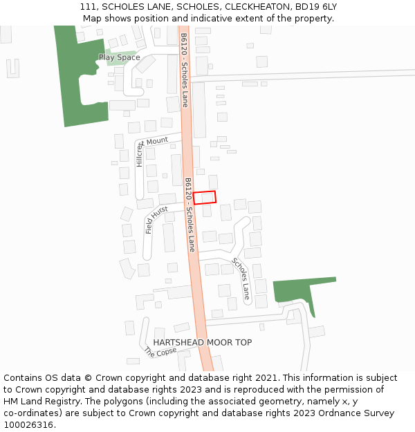 111, SCHOLES LANE, SCHOLES, CLECKHEATON, BD19 6LY: Location map and indicative extent of plot