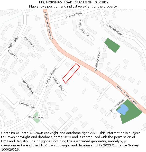 112, HORSHAM ROAD, CRANLEIGH, GU6 8DY: Location map and indicative extent of plot