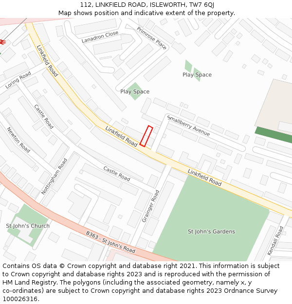 112, LINKFIELD ROAD, ISLEWORTH, TW7 6QJ: Location map and indicative extent of plot