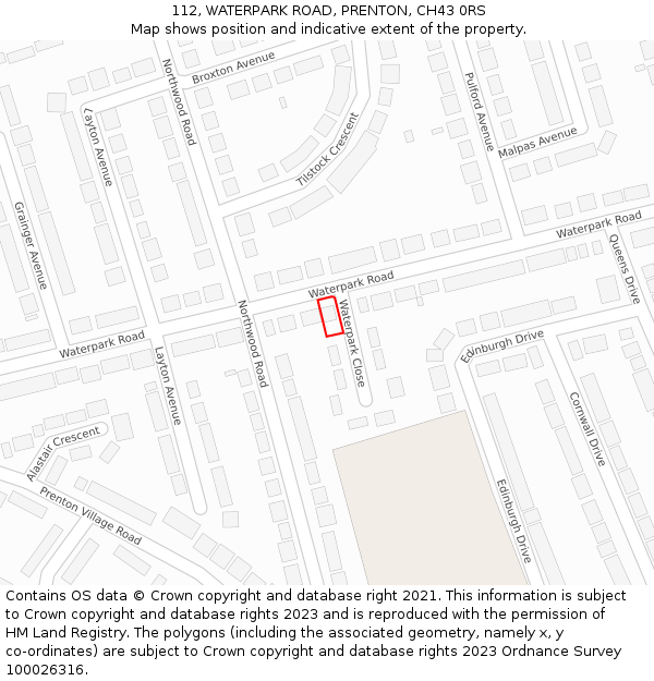 112, WATERPARK ROAD, PRENTON, CH43 0RS: Location map and indicative extent of plot