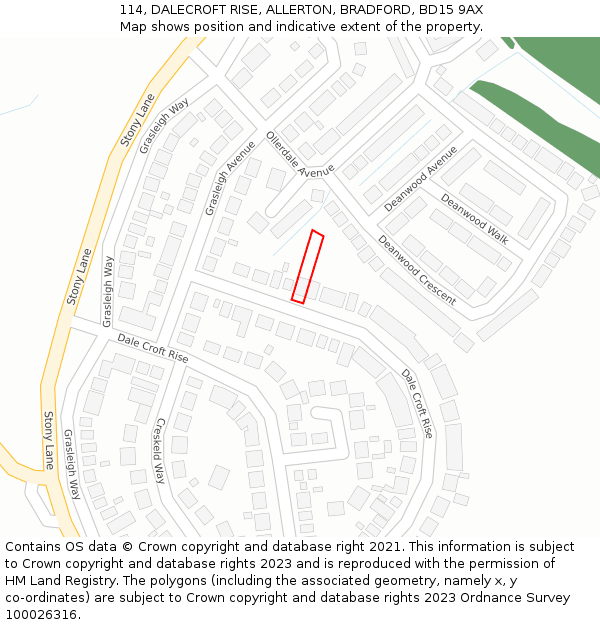 114, DALECROFT RISE, ALLERTON, BRADFORD, BD15 9AX: Location map and indicative extent of plot