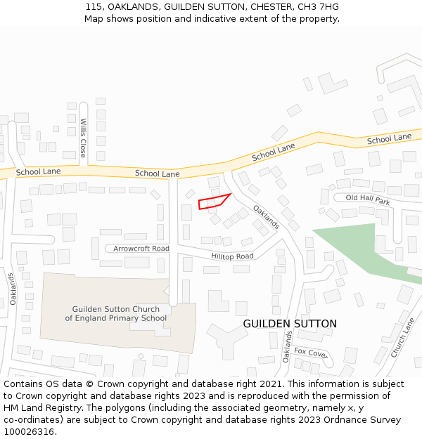 115, OAKLANDS, GUILDEN SUTTON, CHESTER, CH3 7HG: Location map and indicative extent of plot