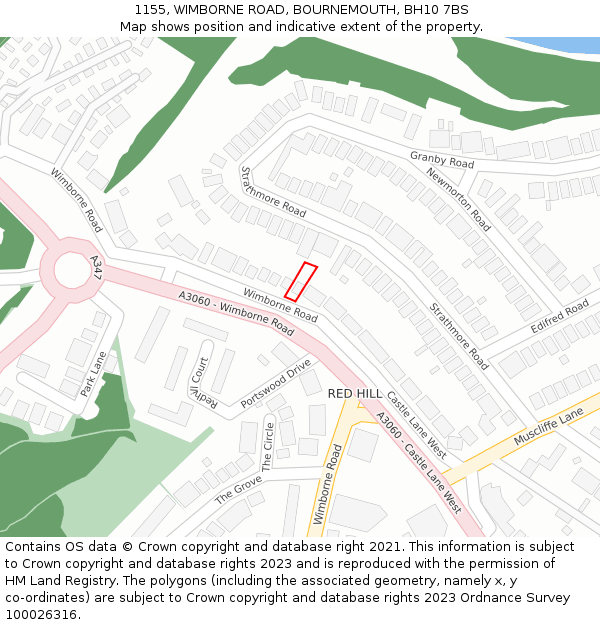 1155, WIMBORNE ROAD, BOURNEMOUTH, BH10 7BS: Location map and indicative extent of plot