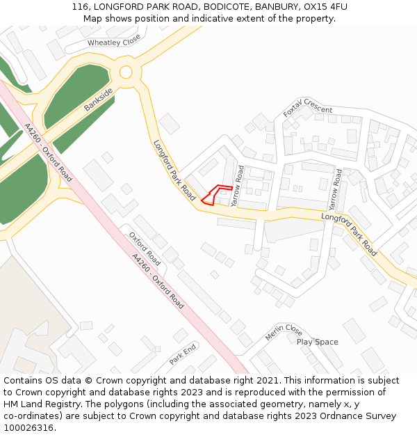 116, LONGFORD PARK ROAD, BODICOTE, BANBURY, OX15 4FU: Location map and indicative extent of plot