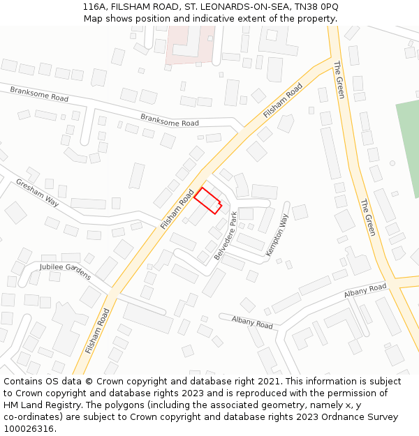 116A, FILSHAM ROAD, ST LEONARDS-ON-SEA, TN38 0PQ: Location map and indicative extent of plot