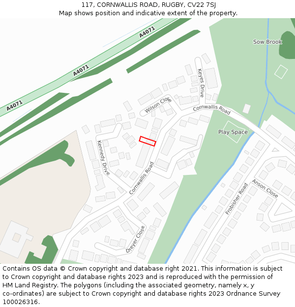 117, CORNWALLIS ROAD, RUGBY, CV22 7SJ: Location map and indicative extent of plot