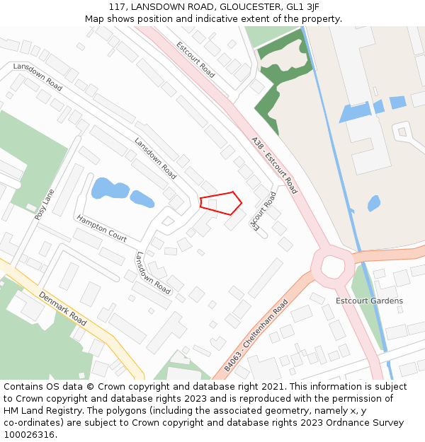 117, LANSDOWN ROAD, GLOUCESTER, GL1 3JF: Location map and indicative extent of plot