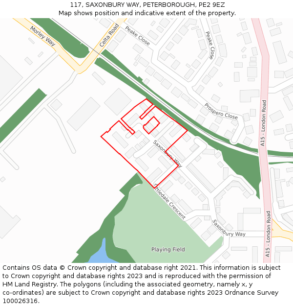 117, SAXONBURY WAY, PETERBOROUGH, PE2 9EZ: Location map and indicative extent of plot