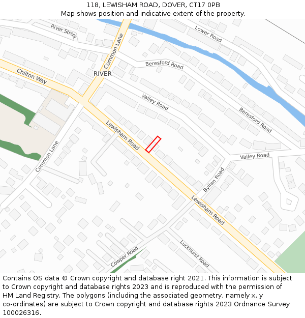 118, LEWISHAM ROAD, DOVER, CT17 0PB: Location map and indicative extent of plot