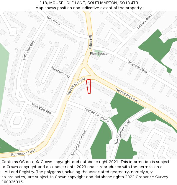 118, MOUSEHOLE LANE, SOUTHAMPTON, SO18 4TB: Location map and indicative extent of plot