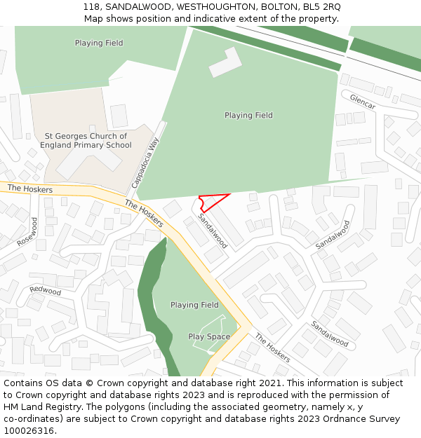 118, SANDALWOOD, WESTHOUGHTON, BOLTON, BL5 2RQ: Location map and indicative extent of plot