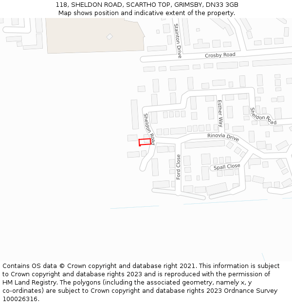 118, SHELDON ROAD, SCARTHO TOP, GRIMSBY, DN33 3GB: Location map and indicative extent of plot