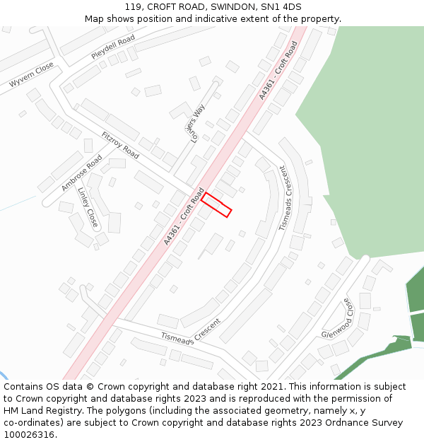 119, CROFT ROAD, SWINDON, SN1 4DS: Location map and indicative extent of plot