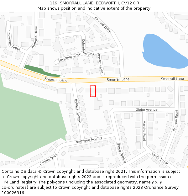 119, SMORRALL LANE, BEDWORTH, CV12 0JR: Location map and indicative extent of plot