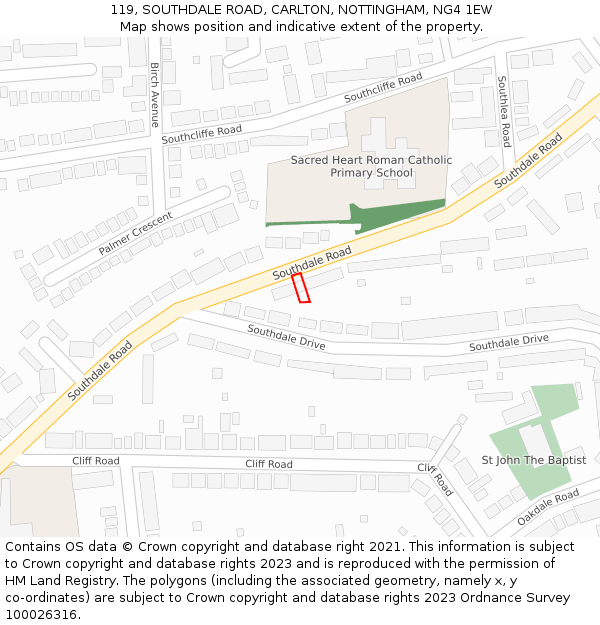 119, SOUTHDALE ROAD, CARLTON, NOTTINGHAM, NG4 1EW: Location map and indicative extent of plot