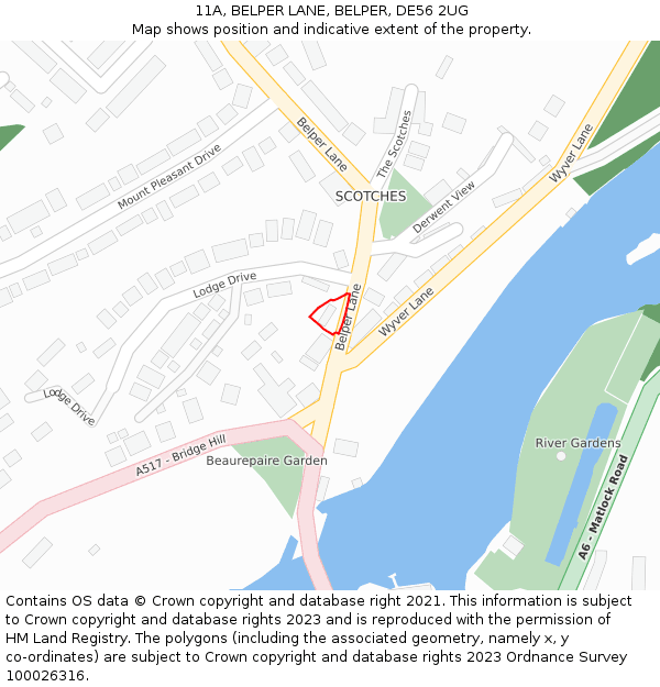 11A, BELPER LANE, BELPER, DE56 2UG: Location map and indicative extent of plot