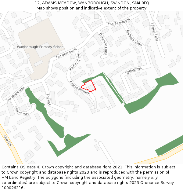 12, ADAMS MEADOW, WANBOROUGH, SWINDON, SN4 0FQ: Location map and indicative extent of plot