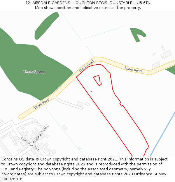 12, AIREDALE GARDENS, HOUGHTON REGIS, DUNSTABLE, LU5 6TN: Location map and indicative extent of plot