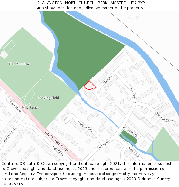 12, ALYNGTON, NORTHCHURCH, BERKHAMSTED, HP4 3XP: Location map and indicative extent of plot