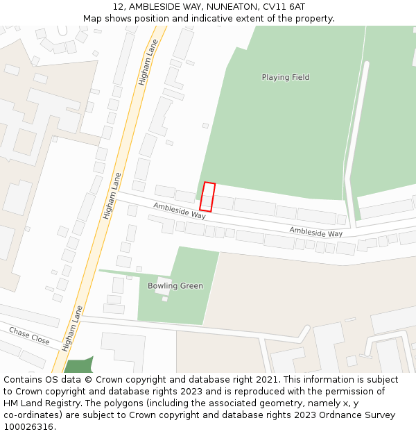 12, AMBLESIDE WAY, NUNEATON, CV11 6AT: Location map and indicative extent of plot