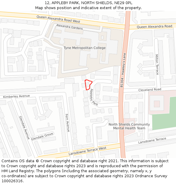 12, APPLEBY PARK, NORTH SHIELDS, NE29 0PL: Location map and indicative extent of plot