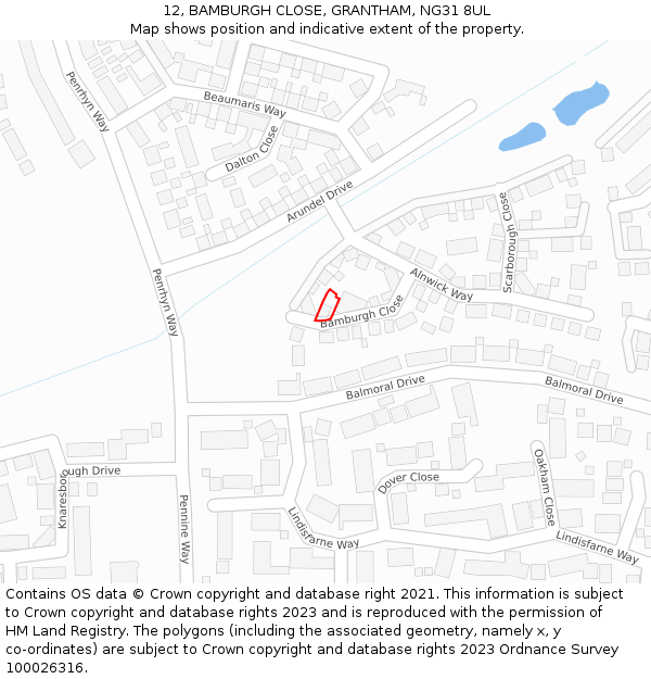 12, BAMBURGH CLOSE, GRANTHAM, NG31 8UL: Location map and indicative extent of plot