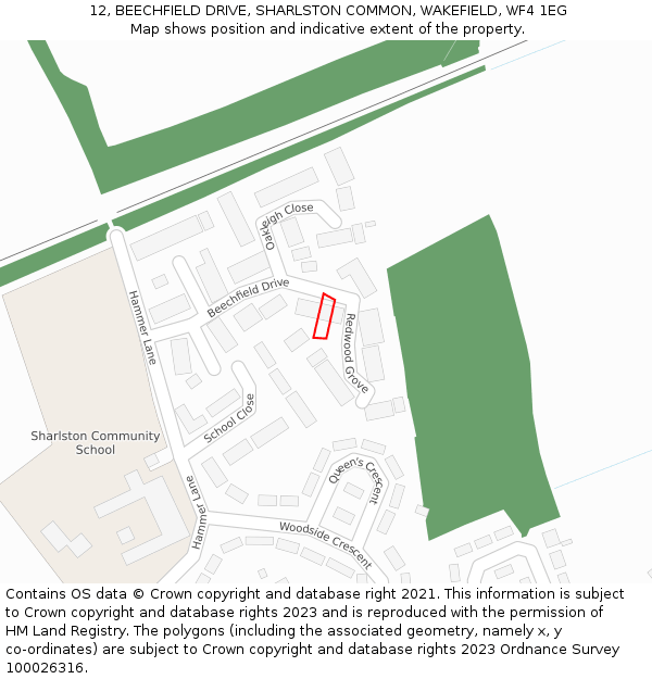 12, BEECHFIELD DRIVE, SHARLSTON COMMON, WAKEFIELD, WF4 1EG: Location map and indicative extent of plot