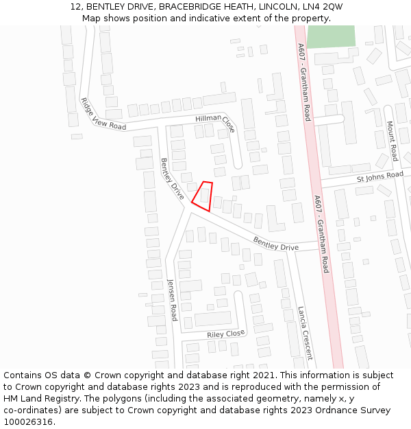 12, BENTLEY DRIVE, BRACEBRIDGE HEATH, LINCOLN, LN4 2QW: Location map and indicative extent of plot