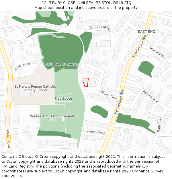 12, BIBURY CLOSE, NAILSEA, BRISTOL, BS48 2TQ: Location map and indicative extent of plot