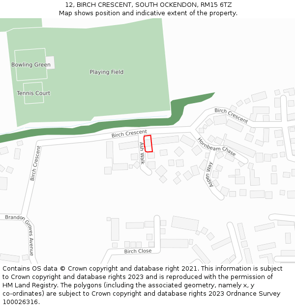 12, BIRCH CRESCENT, SOUTH OCKENDON, RM15 6TZ: Location map and indicative extent of plot