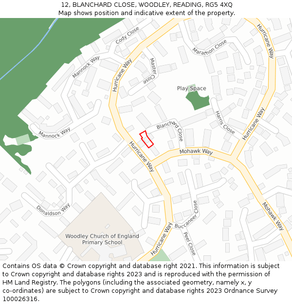 12, BLANCHARD CLOSE, WOODLEY, READING, RG5 4XQ: Location map and indicative extent of plot