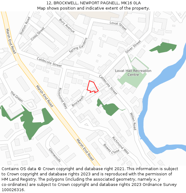 12, BROCKWELL, NEWPORT PAGNELL, MK16 0LA: Location map and indicative extent of plot