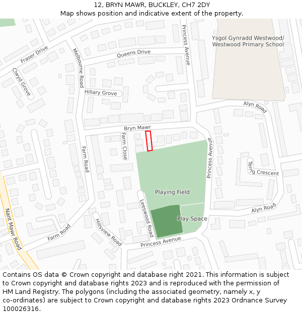 12, BRYN MAWR, BUCKLEY, CH7 2DY: Location map and indicative extent of plot