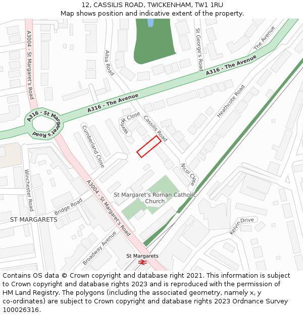 12, CASSILIS ROAD, TWICKENHAM, TW1 1RU: Location map and indicative extent of plot