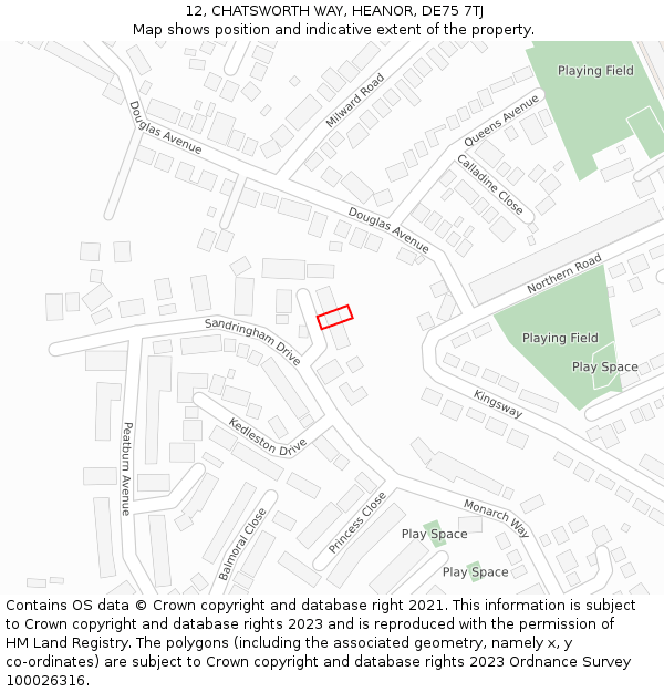 12, CHATSWORTH WAY, HEANOR, DE75 7TJ: Location map and indicative extent of plot