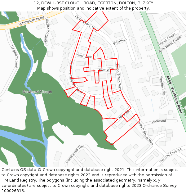 12, DEWHURST CLOUGH ROAD, EGERTON, BOLTON, BL7 9TY: Location map and indicative extent of plot