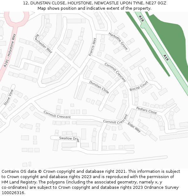 12, DUNSTAN CLOSE, HOLYSTONE, NEWCASTLE UPON TYNE, NE27 0GZ: Location map and indicative extent of plot