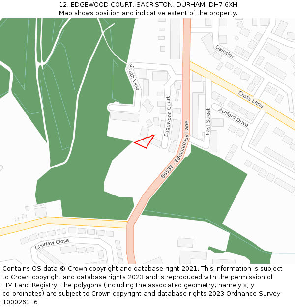 12, EDGEWOOD COURT, SACRISTON, DURHAM, DH7 6XH: Location map and indicative extent of plot