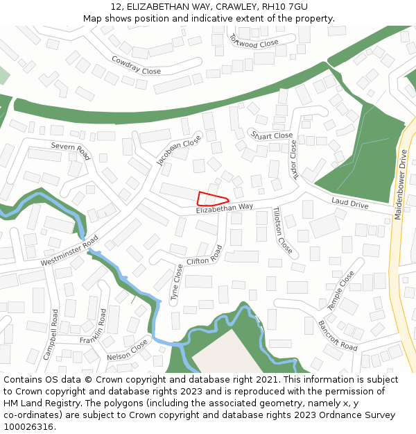 12, ELIZABETHAN WAY, CRAWLEY, RH10 7GU: Location map and indicative extent of plot