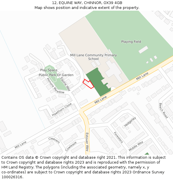 12, EQUINE WAY, CHINNOR, OX39 4GB: Location map and indicative extent of plot