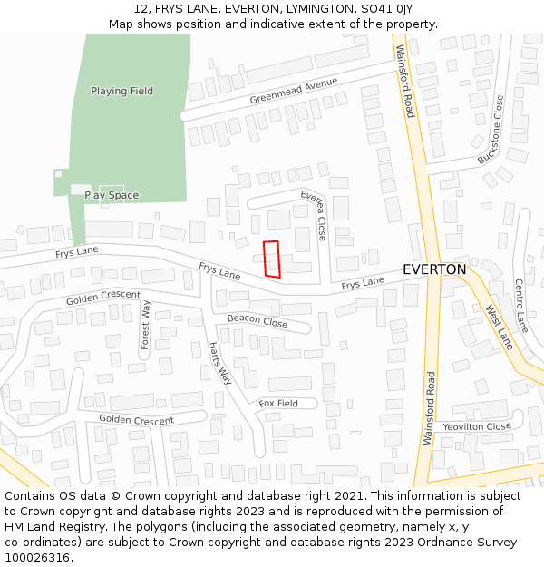 12, FRYS LANE, EVERTON, LYMINGTON, SO41 0JY: Location map and indicative extent of plot