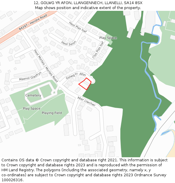 12, GOLWG YR AFON, LLANGENNECH, LLANELLI, SA14 8SX: Location map and indicative extent of plot