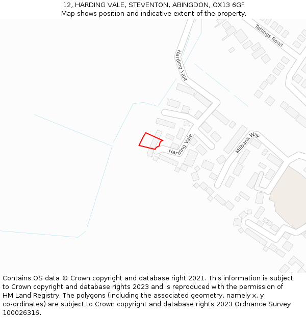 12, HARDING VALE, STEVENTON, ABINGDON, OX13 6GF: Location map and indicative extent of plot