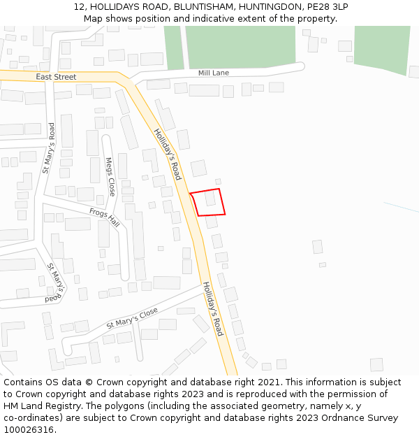 12, HOLLIDAYS ROAD, BLUNTISHAM, HUNTINGDON, PE28 3LP: Location map and indicative extent of plot