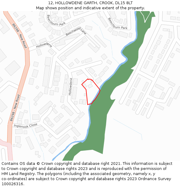 12, HOLLOWDENE GARTH, CROOK, DL15 8LT: Location map and indicative extent of plot