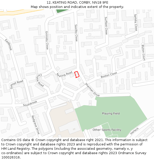 12, KEATING ROAD, CORBY, NN18 9FE: Location map and indicative extent of plot