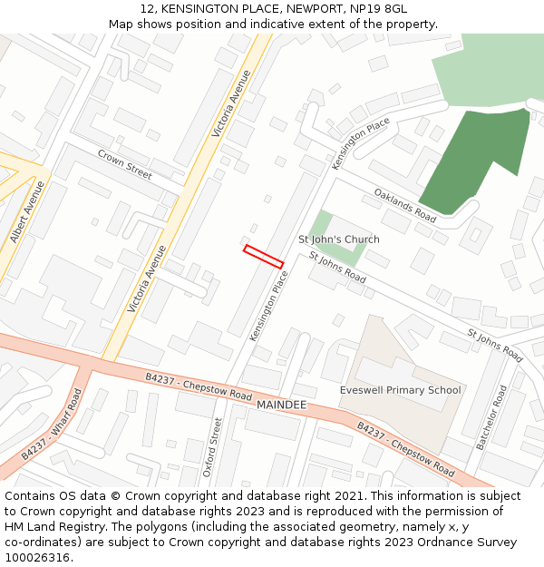 12, KENSINGTON PLACE, NEWPORT, NP19 8GL: Location map and indicative extent of plot