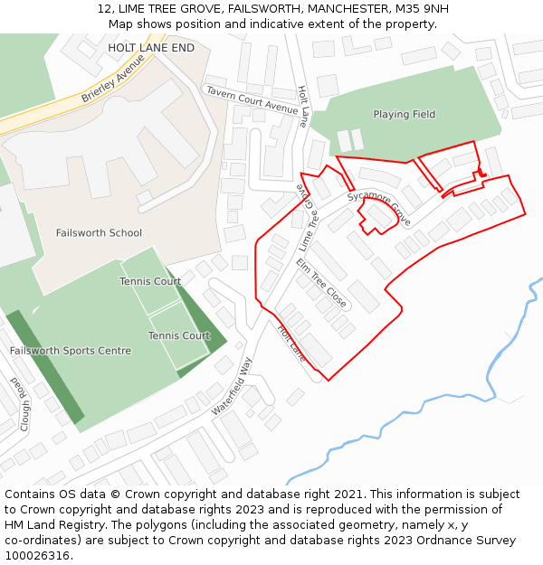 12, LIME TREE GROVE, FAILSWORTH, MANCHESTER, M35 9NH: Location map and indicative extent of plot